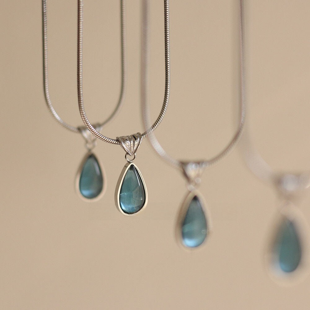 Vintage Titanium Steel Water Drop Pendant Necklace