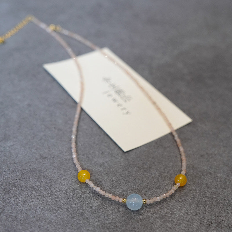 Pink Crystal Shiny Necklace Natural Chain