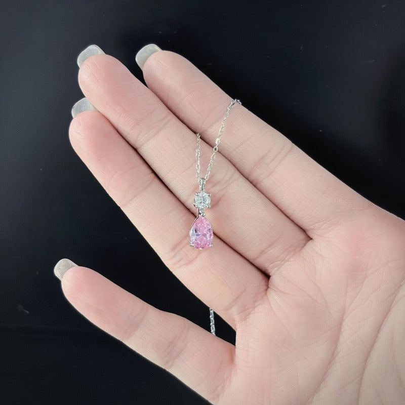 925 Sterling Silver Powder Diamond Teardrop Necklace