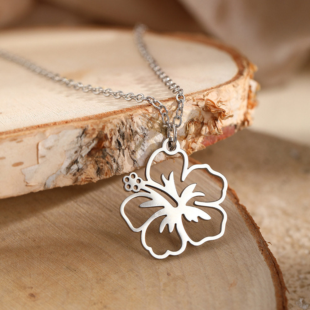 Hollow Flower Pendant Titanium Steel Necklace