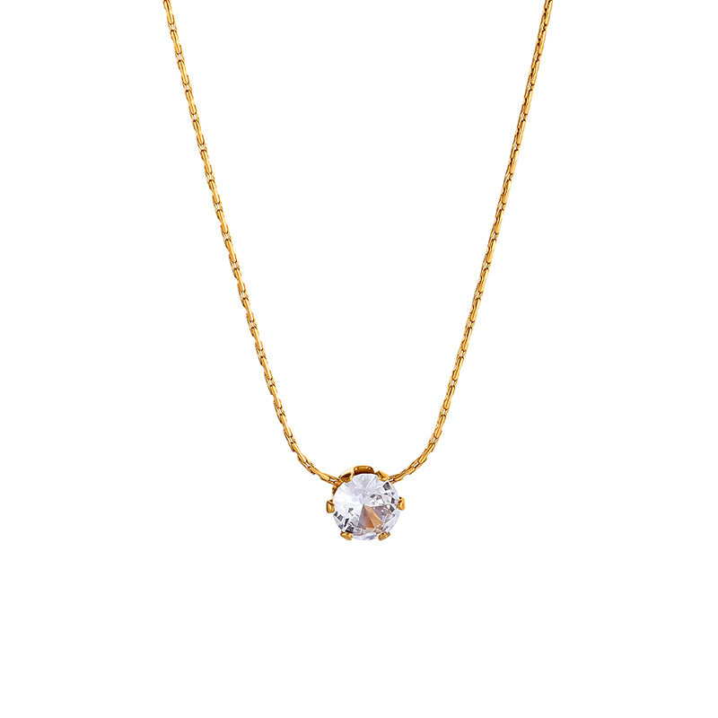 French Style Zircon Titanium Steel Earrings Necklace Set