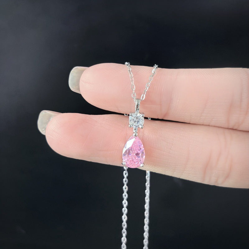 925 Sterling Silver Powder Diamond Teardrop Necklace