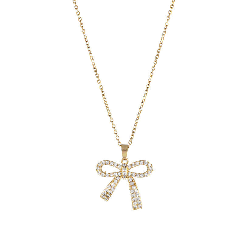 Diamond Bow Pendant Adjustable Necklace