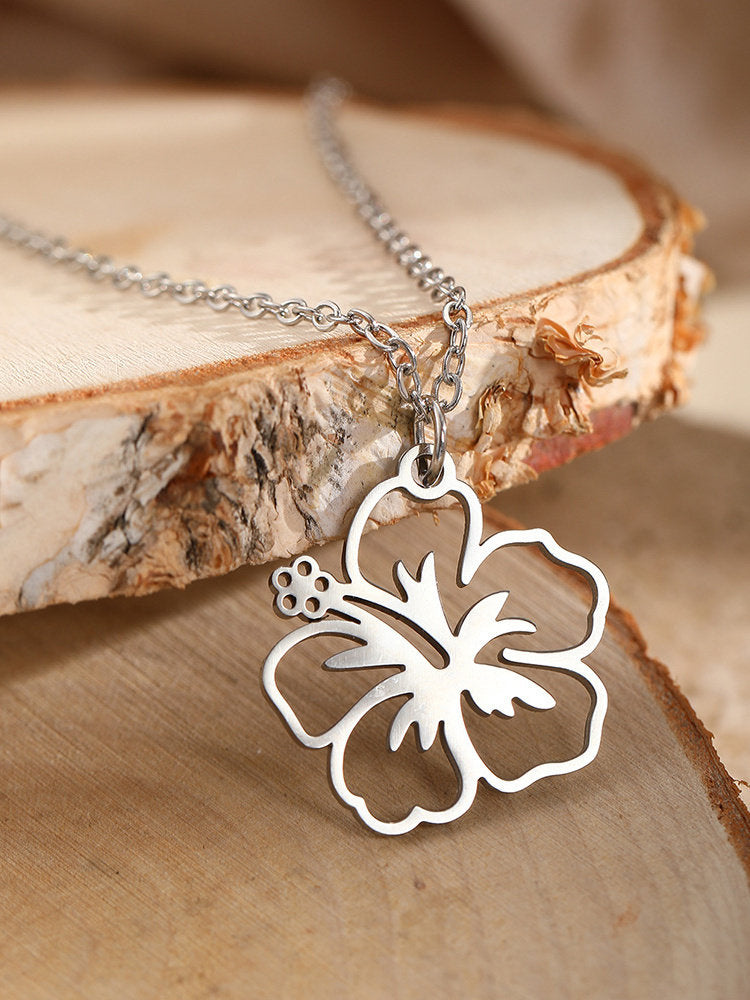 Hollow Flower Pendant Titanium Steel Necklace
