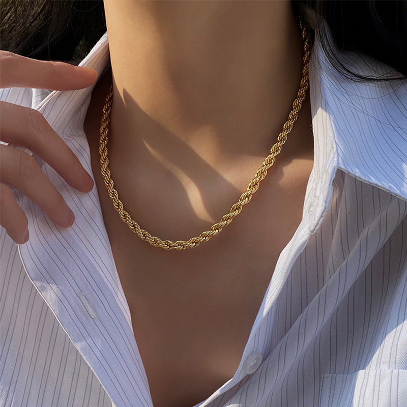 Titanium Steel Twist Chain Necklace Bracelet Set