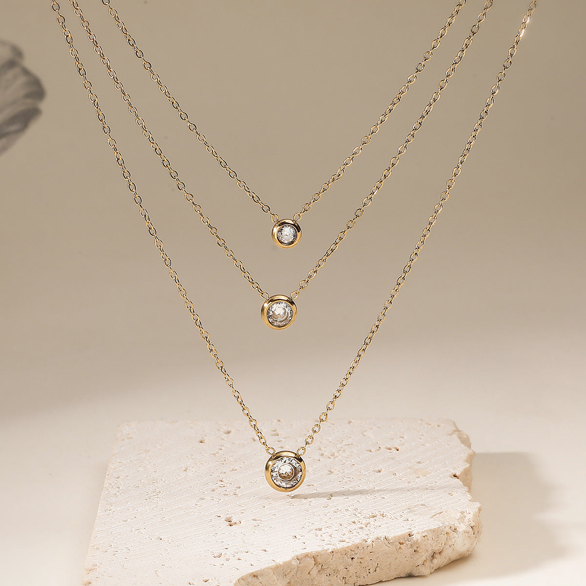 Layered Geometric Rhinestone Pendant Necklace