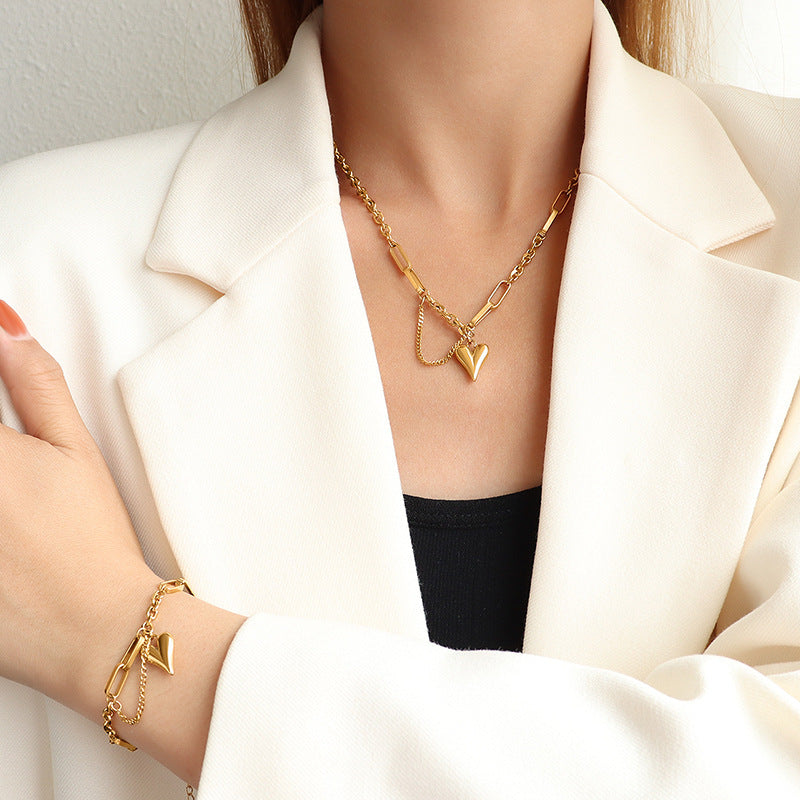 Heart Shape Titanium Steel Necklace Set