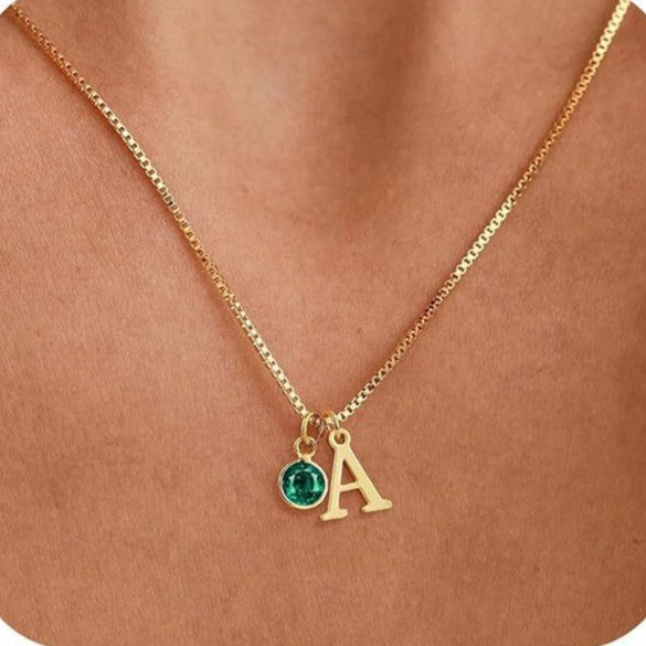 Gold Plated Initial Birthstone Necklace Clavicle Chain