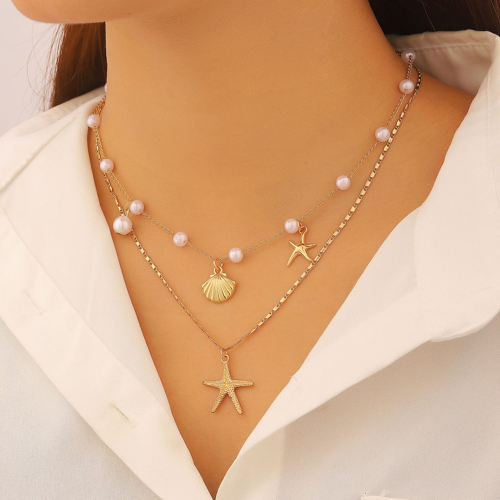 Shell and Pearl Multi-layer Necklace