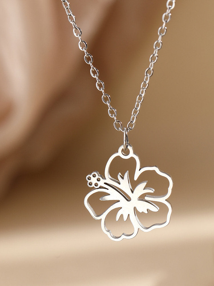 Hollow Flower Pendant Titanium Steel Necklace