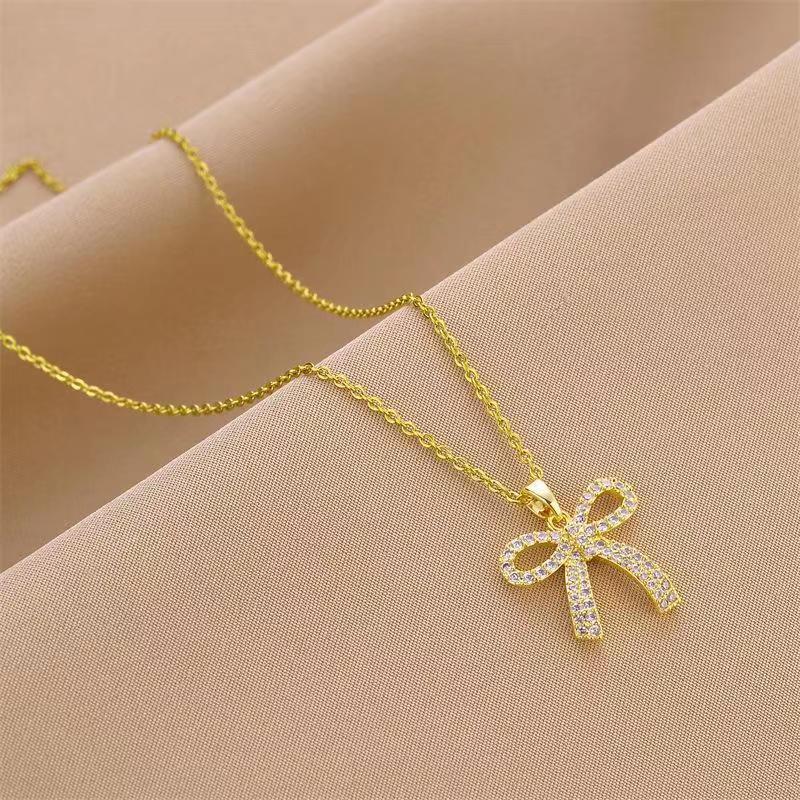 Diamond Bow Pendant Adjustable Necklace