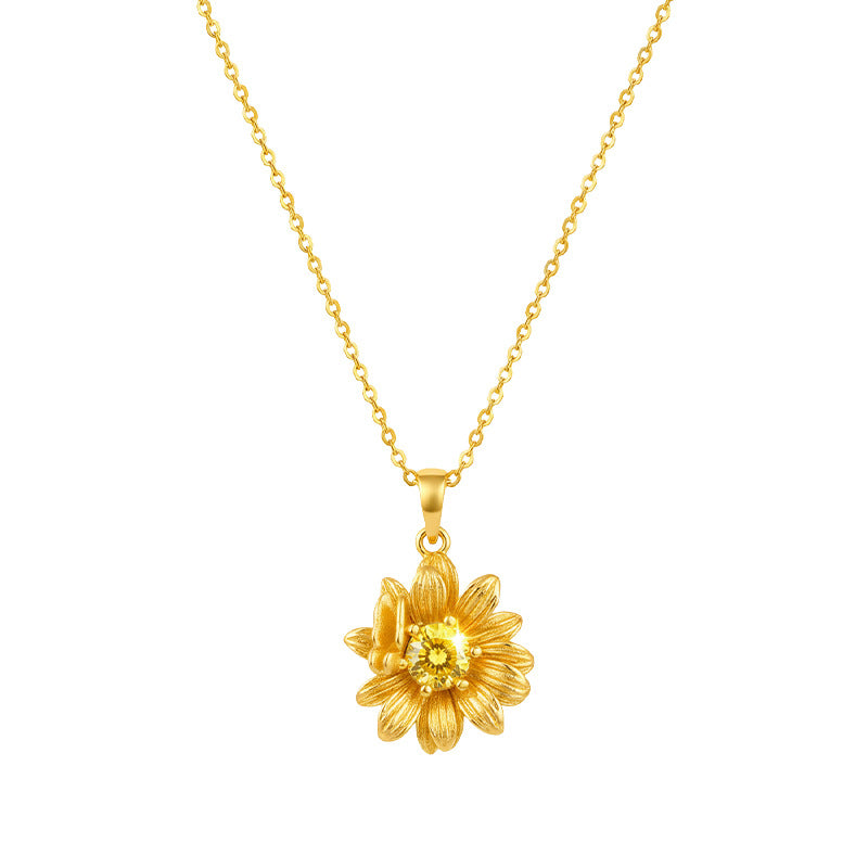 Gold Plated Sunflower Butterfly Zircon Necklace