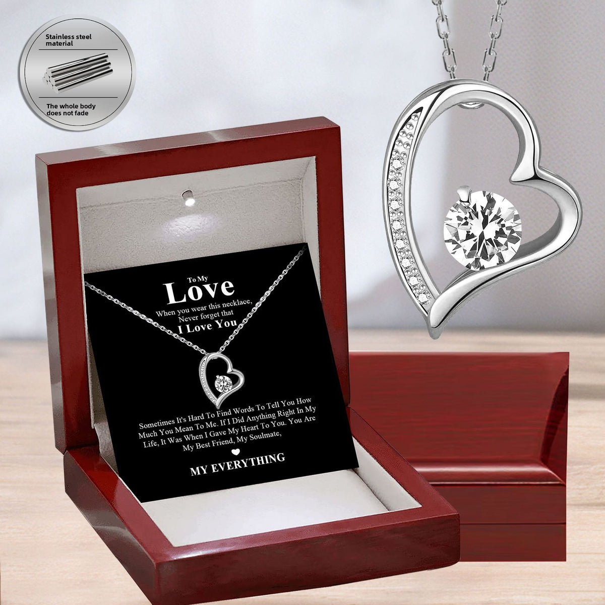 Zircon Heart Pendant Necklace