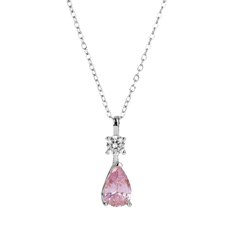 925 Sterling Silver Powder Diamond Teardrop Necklace