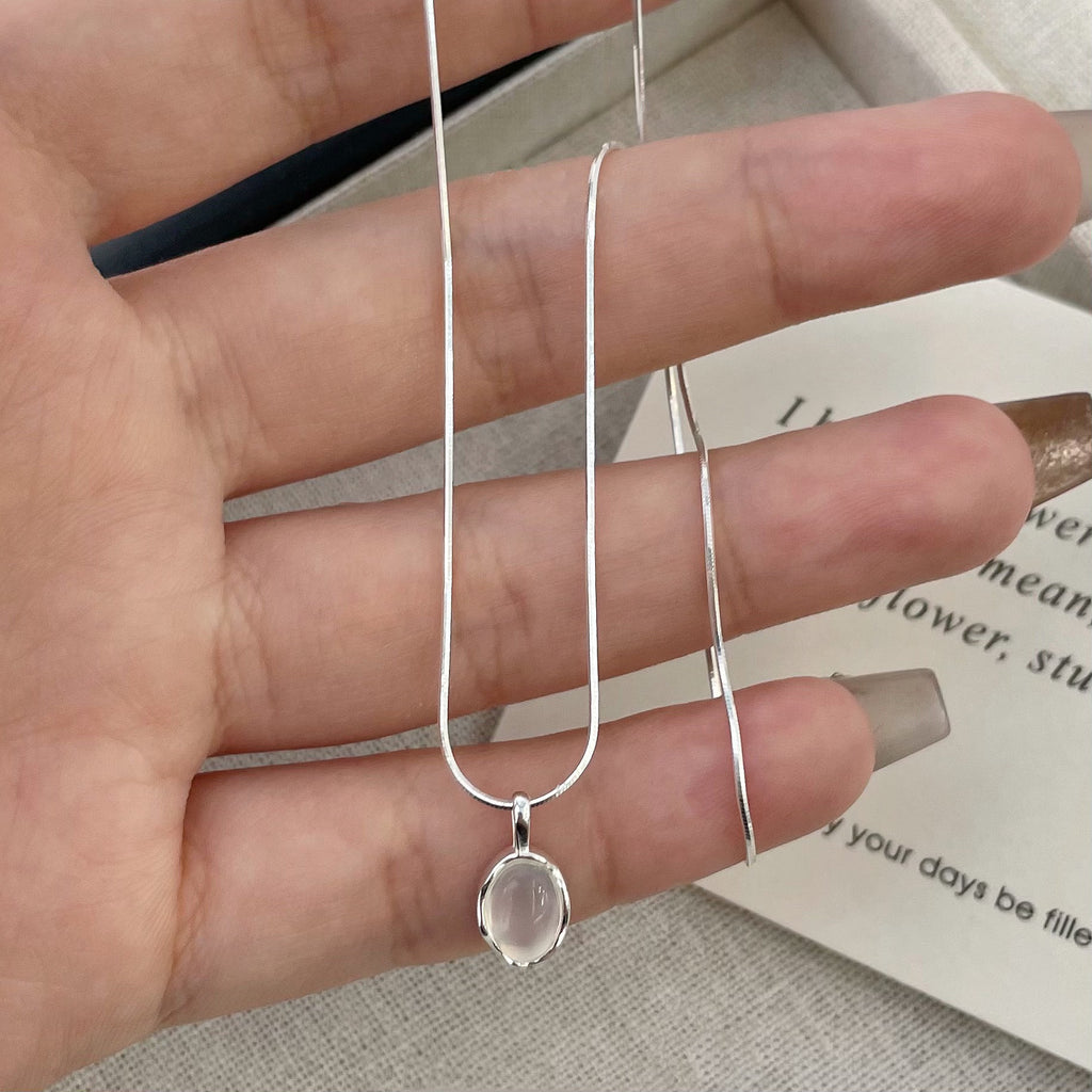 Oval White Agate Sterling Silver Necklace
