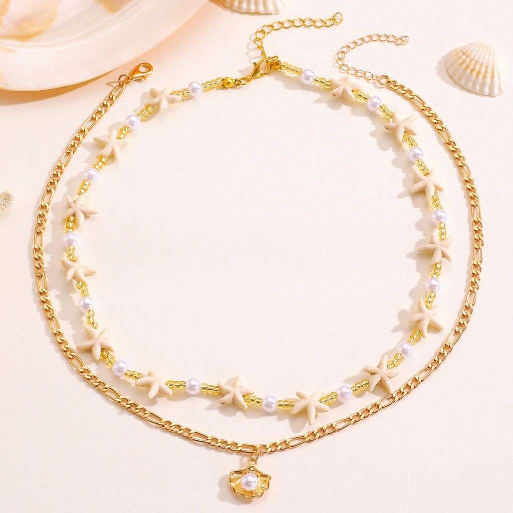 Shell and Pearl Multi-layer Necklace