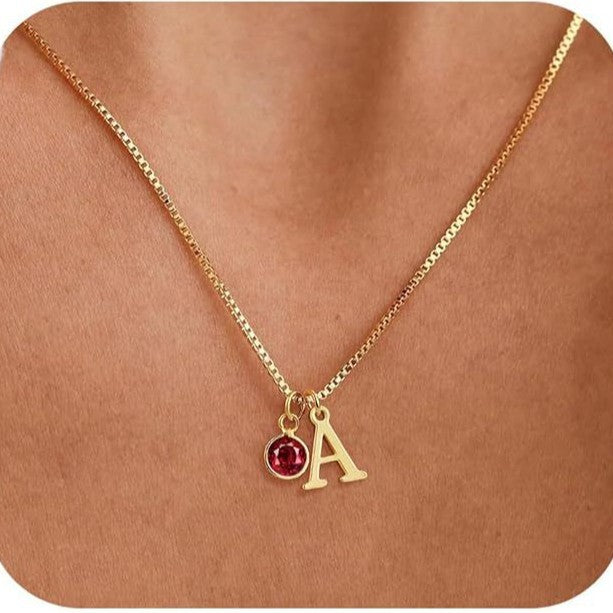 Gold Plated Initial Birthstone Necklace Clavicle Chain