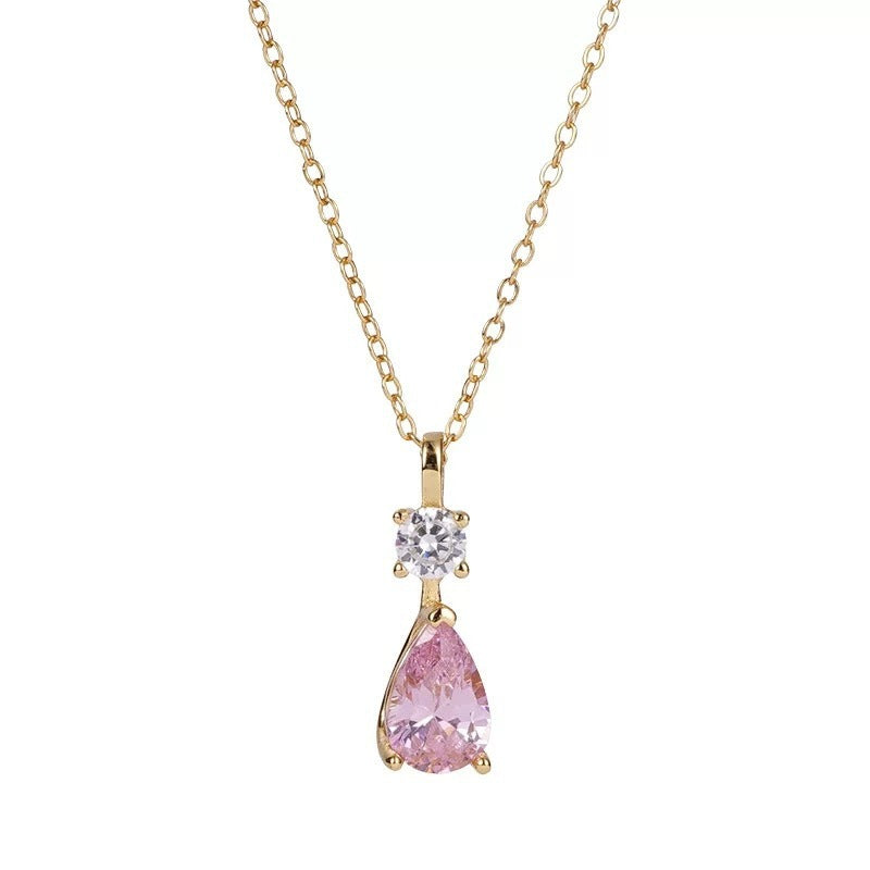 925 Sterling Silver Powder Diamond Teardrop Necklace