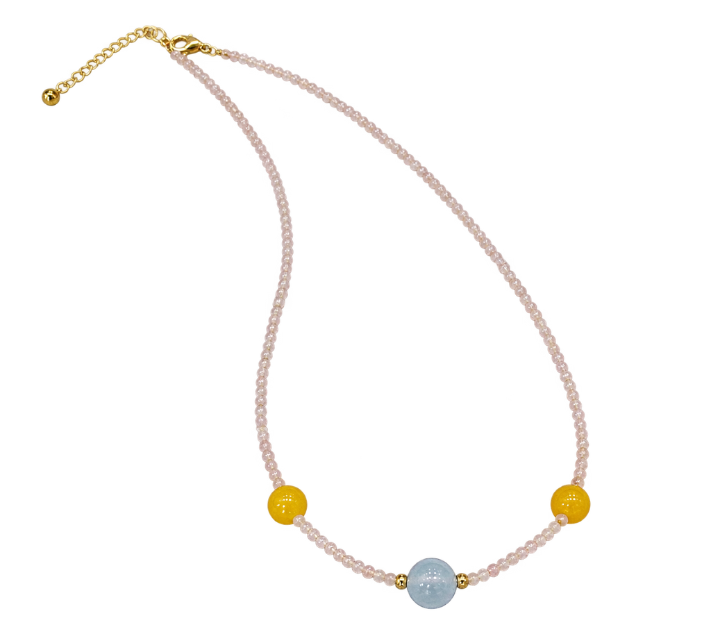 Pink Crystal Shiny Necklace Natural Chain