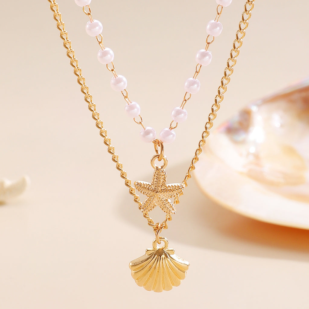Shell and Pearl Multi-layer Necklace