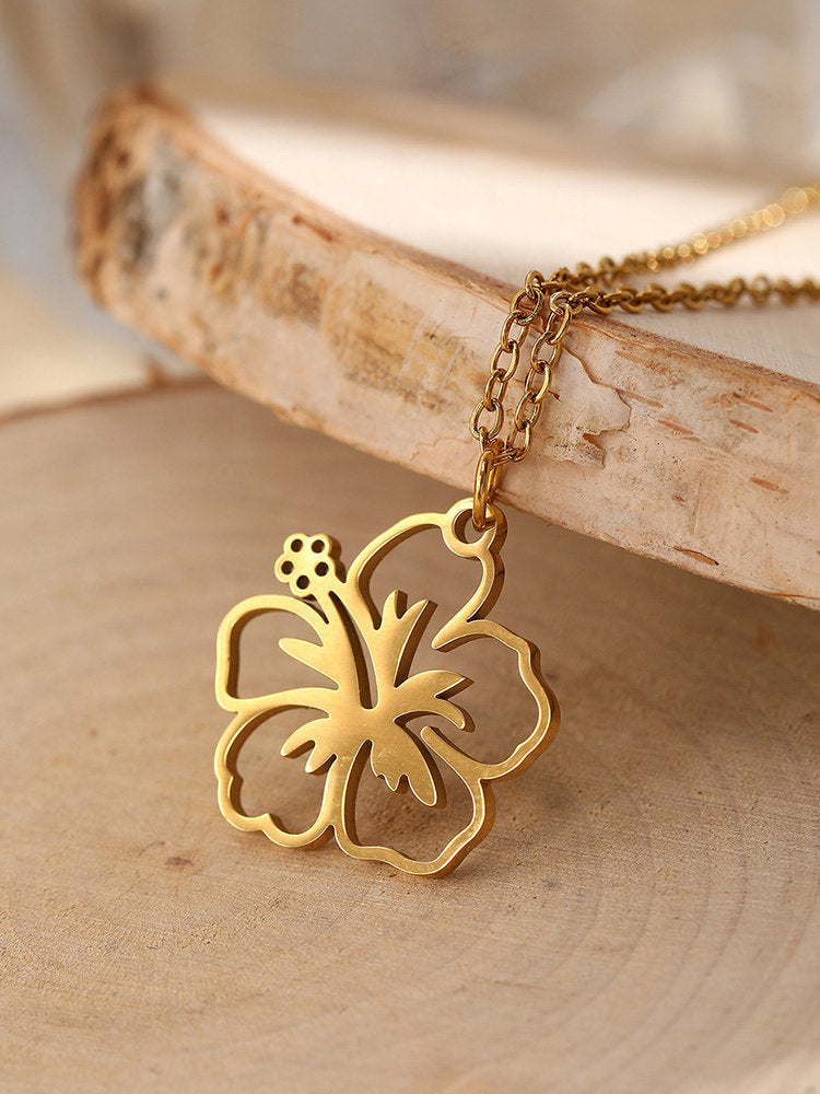 Hollow Flower Pendant Titanium Steel Necklace