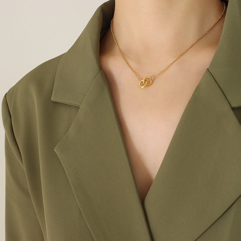 Ring Necklace Gold Plated Titanium Steel