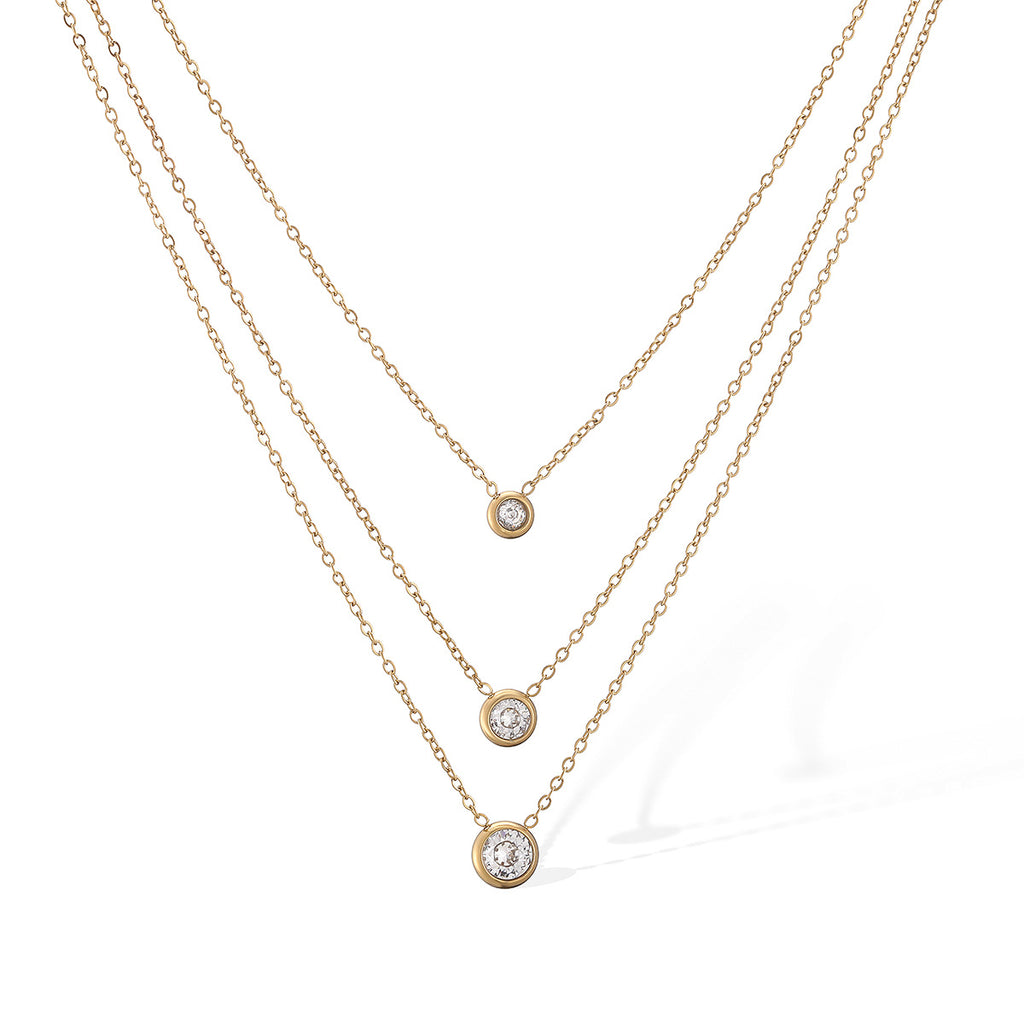 Layered Geometric Rhinestone Pendant Necklace