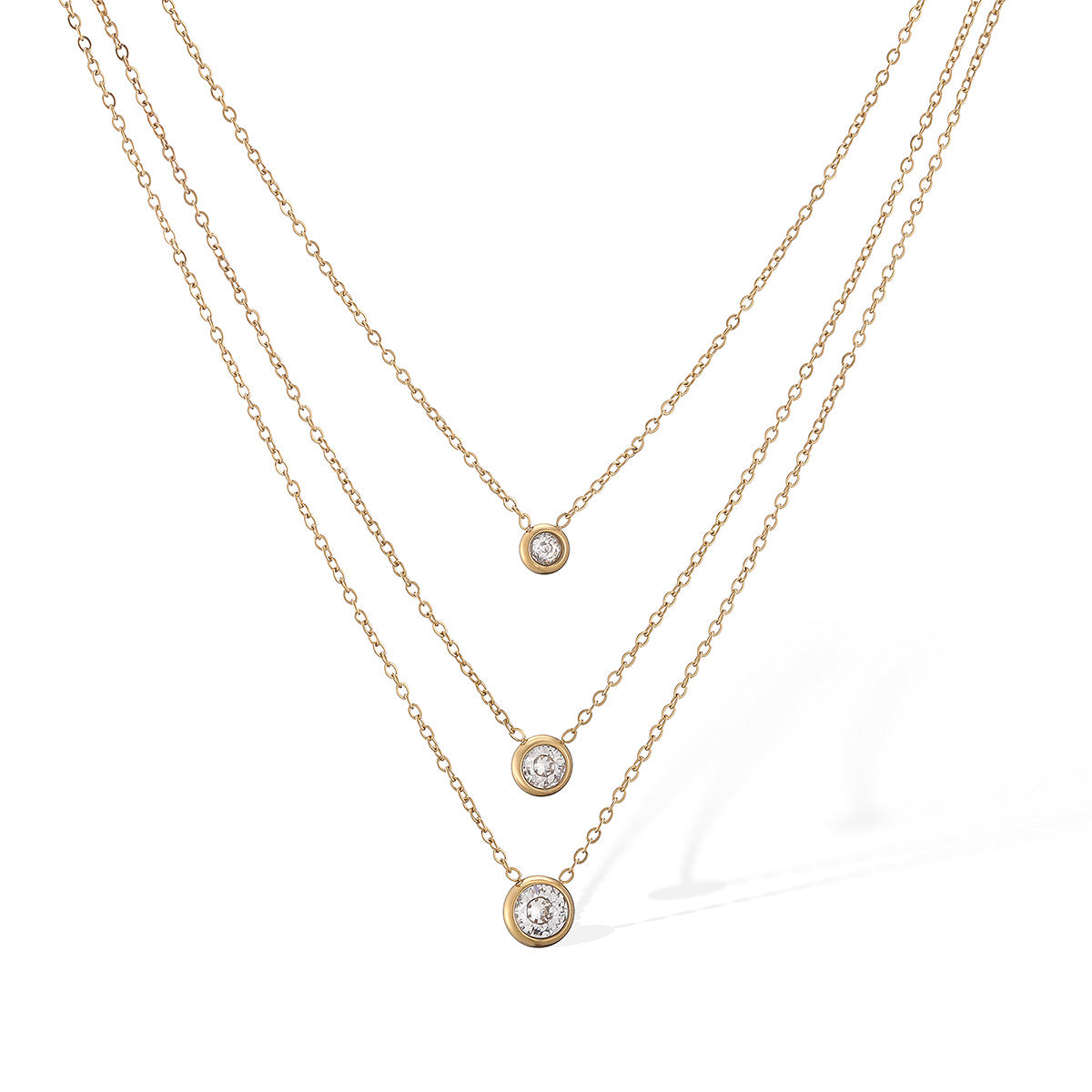 Layered Geometric Rhinestone Pendant Necklace