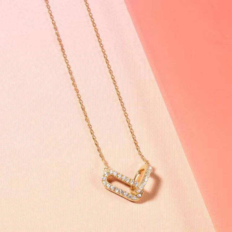 Sterling Silver Double Oval Interlocking Necklace with Diamond Accents