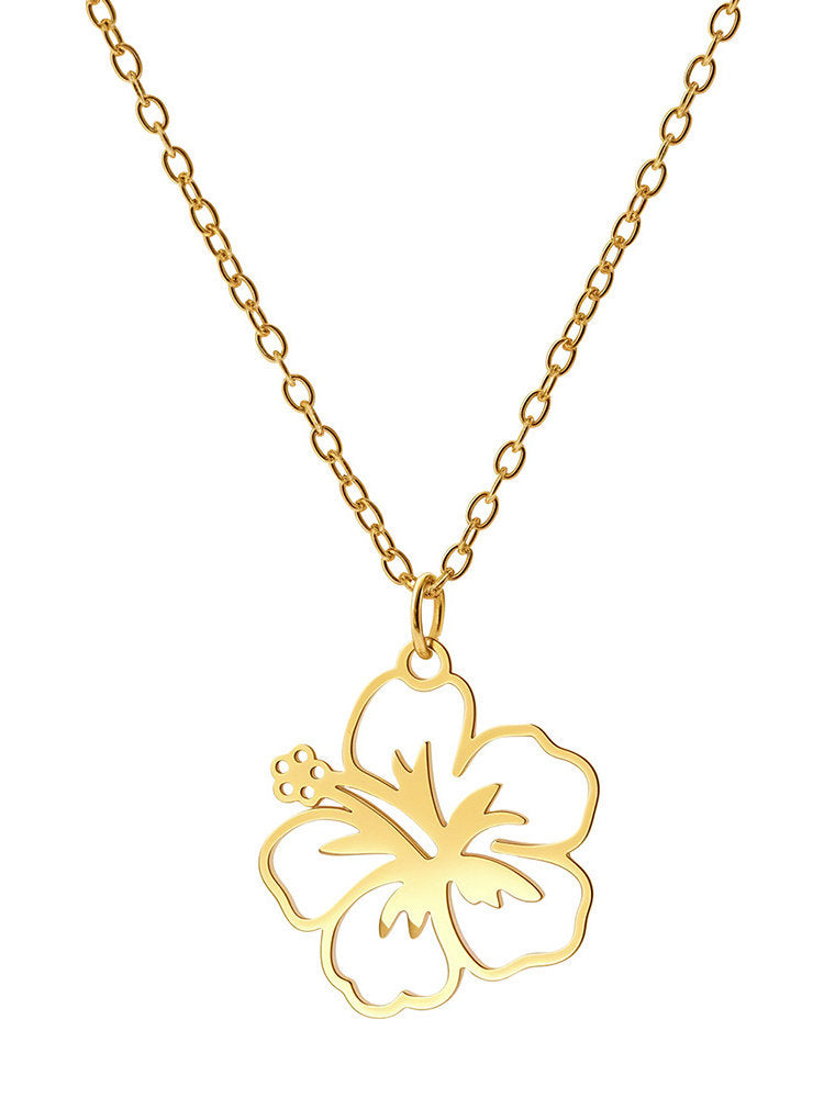 Hollow Flower Pendant Titanium Steel Necklace