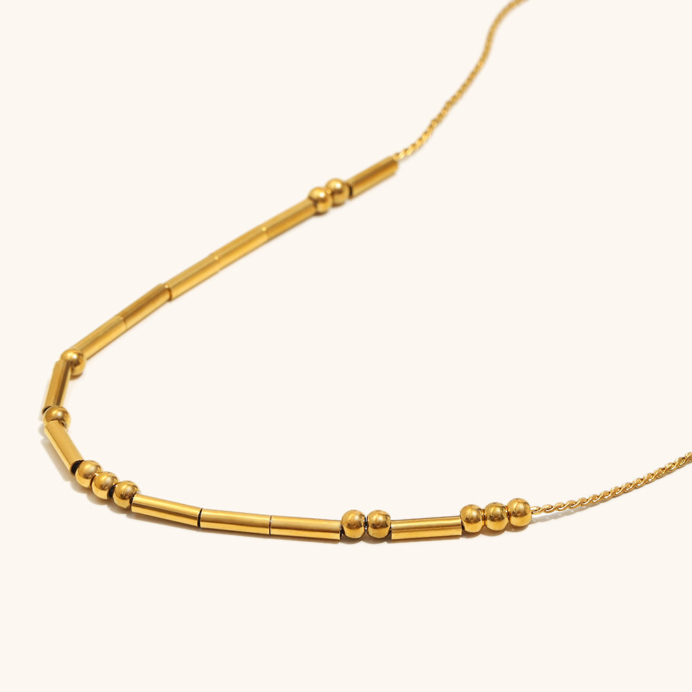 Geometric Bead Tube Chain Necklace Gold Plated Stainless Steel