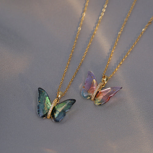 Butterfly Rhinestone Titanium Steel Necklace